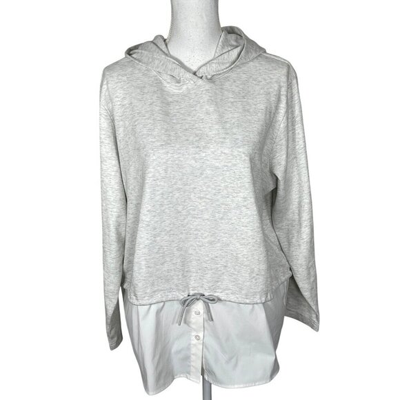 ATHLETA Gallery Hoodie Top Heather Gray/White Sz XL EUC  #983763 - Picture 1 of 6